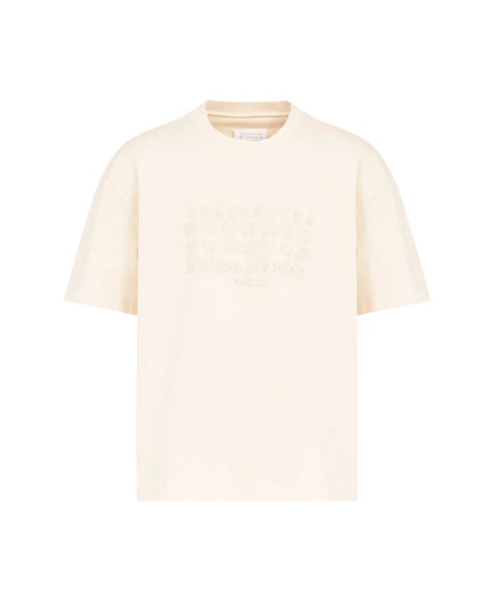 

Хлопковая футболка с вышивкой цифр Maison Margiela, бежевый