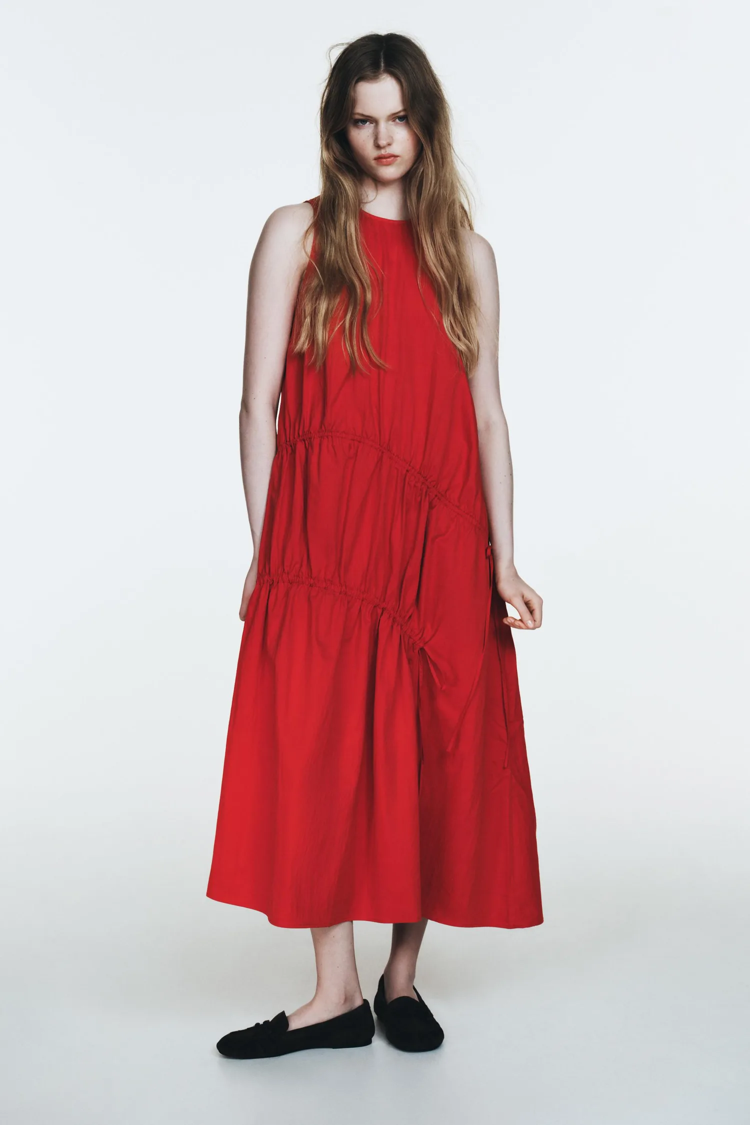 Нейлоновое платье миди с завязками Zara, красный
