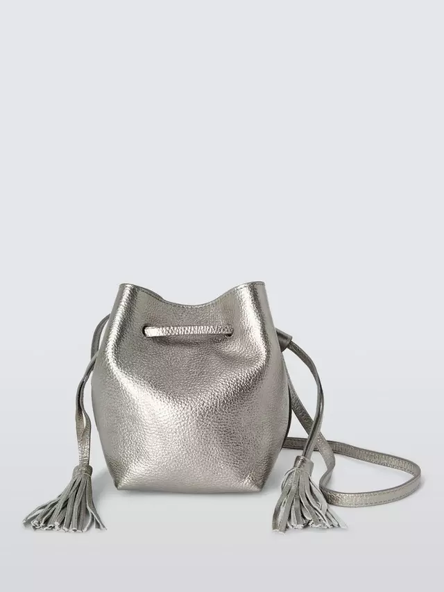 

Сумка через плечо John Lewis Leather Mini Drawstring, серебряный