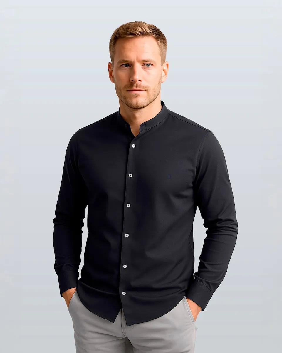 

Мужская рубашка с воротником-стойкой, обычного кроя, без необходимости глажки Sepiia, темно-синий