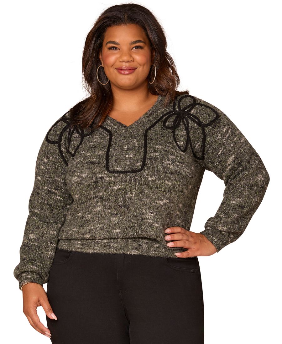 

Свитер с длинными рукавами и V-образным вырезом, реглан, больших размеров Democracy, Heather Ch