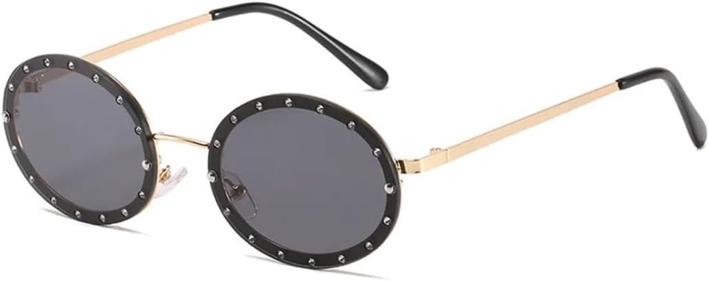 

Женские солнцезащитные очки без оправы, круглые, с кристаллами, в металлической оправе, черные с розовым оттенком, винтажные, с защитой от УФ-излучения UV400 VRTRFFTR, Gold-black