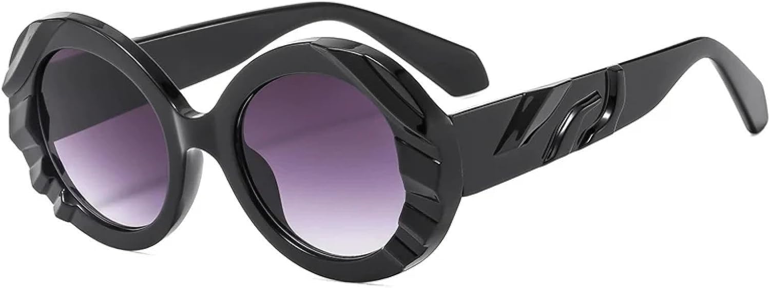 

Модные панк-солнцезащитные очки большого размера в круглой оправе для женщин и мужчин, роскошные летние очки для путешествий, защита от УФ-излучения UV400 TKKTLLT, Black Gradient Gray