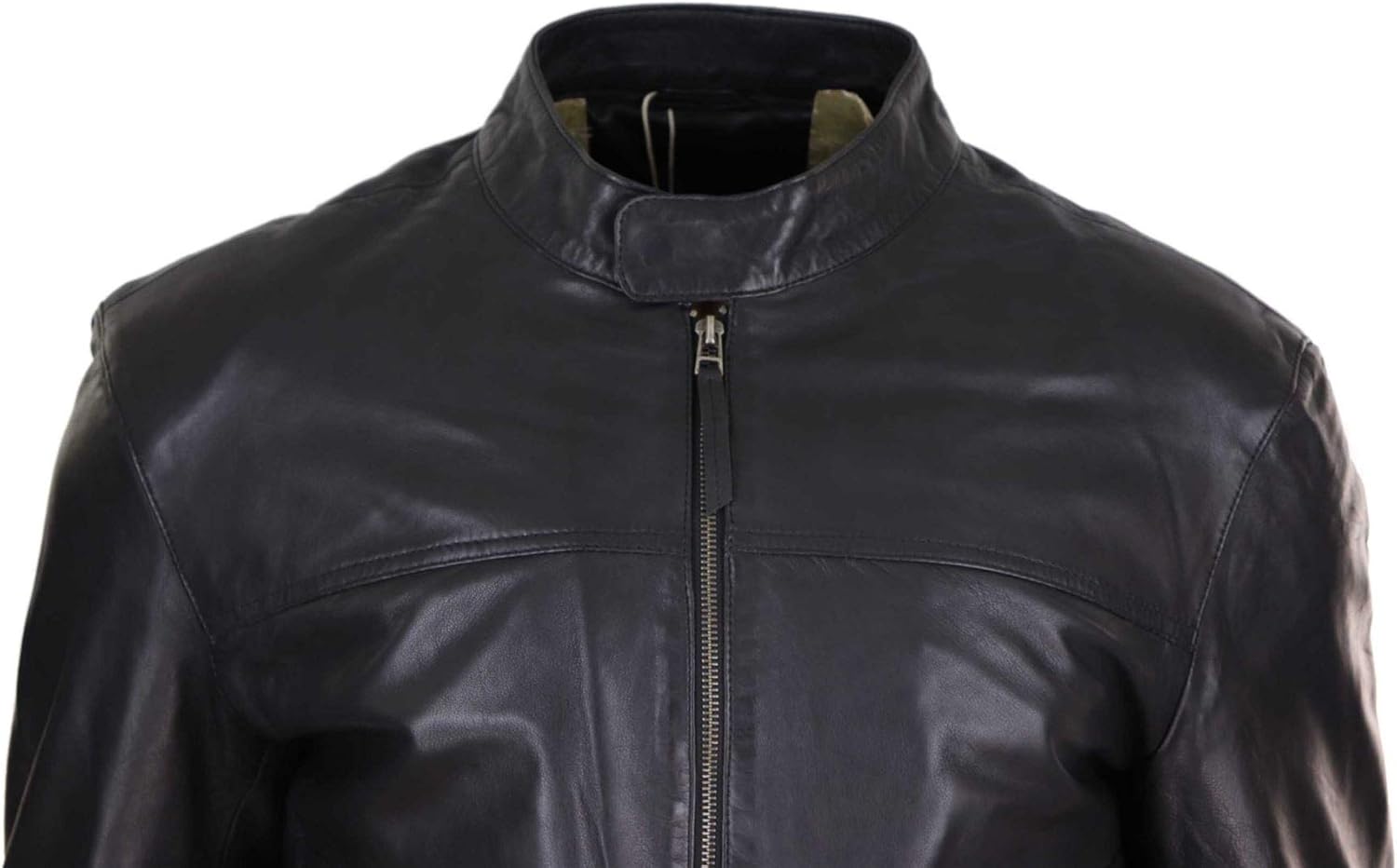 Mens Classic Casual Genuine Leather Biker Style Jacket Collarless Retro Infinity Leather, черный — фото 4