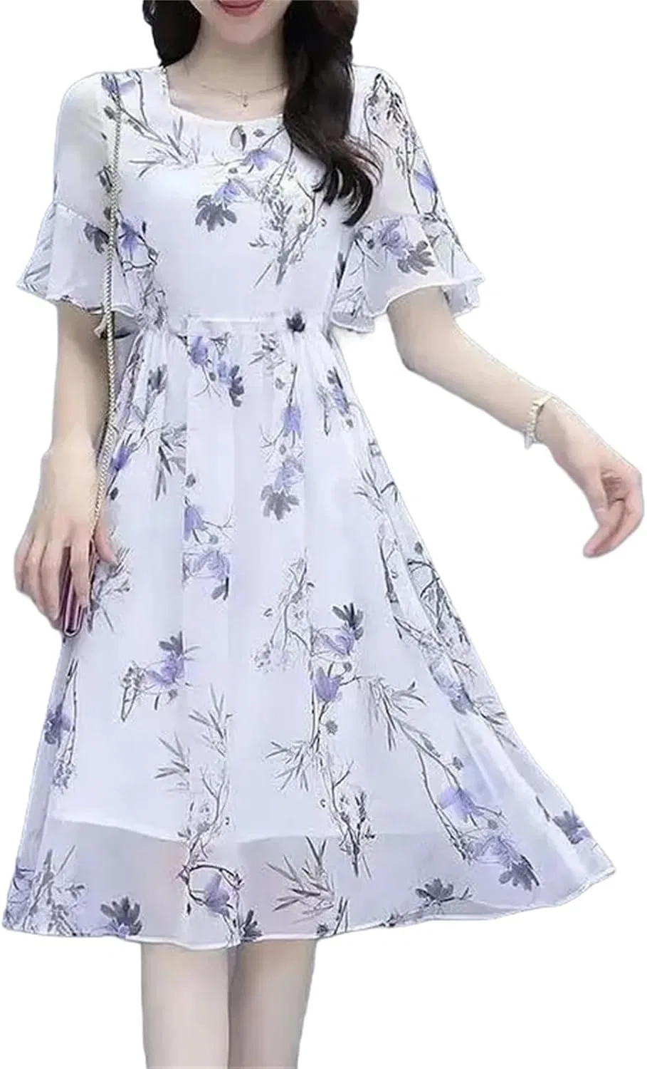 Женское платье миди с принтом A-line Casual, Purple