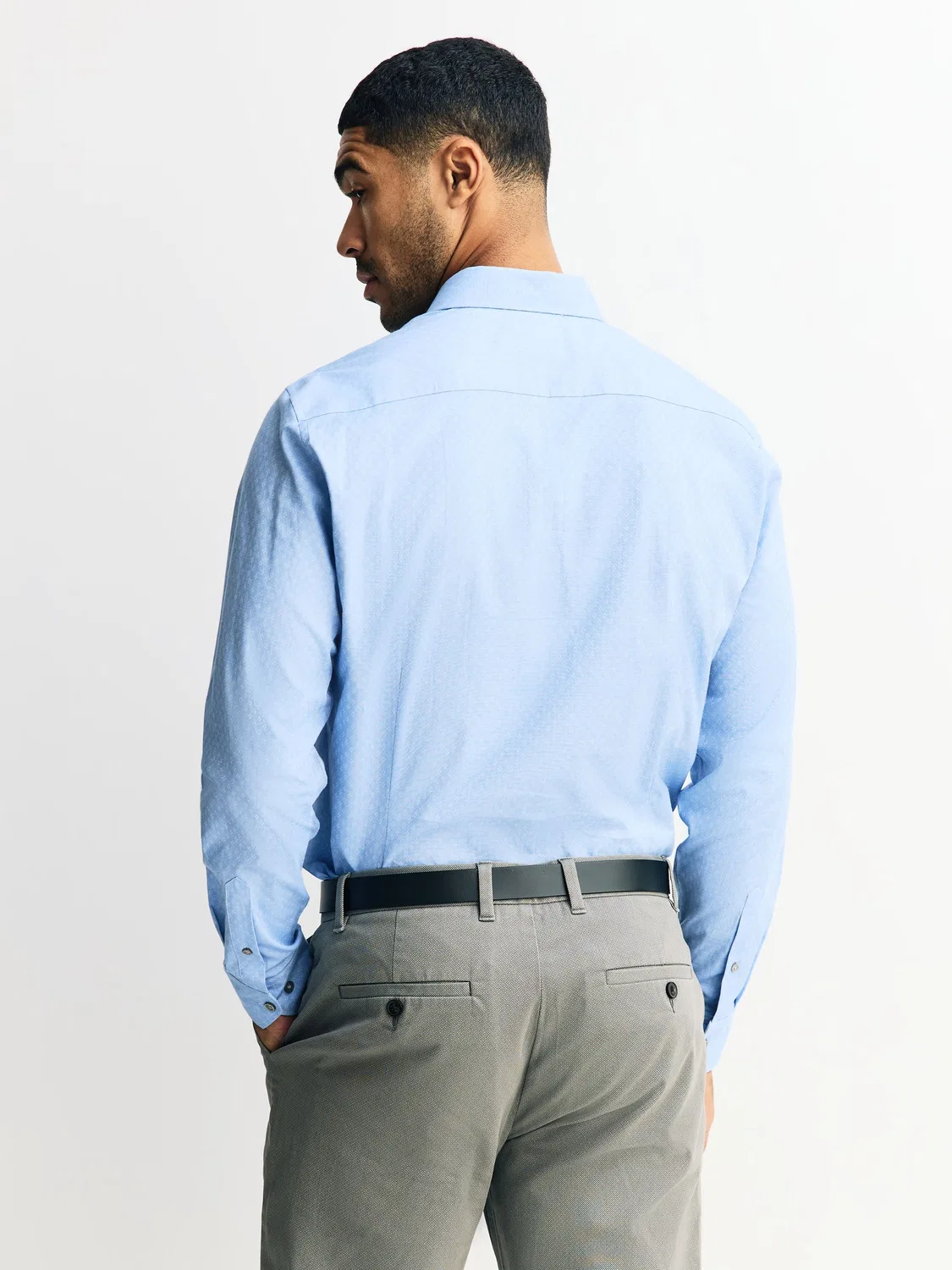 Формальная рубашка с длинным рукавом, принт, Slim Fit Next, светло-голубой с dobby принтом — фото 4