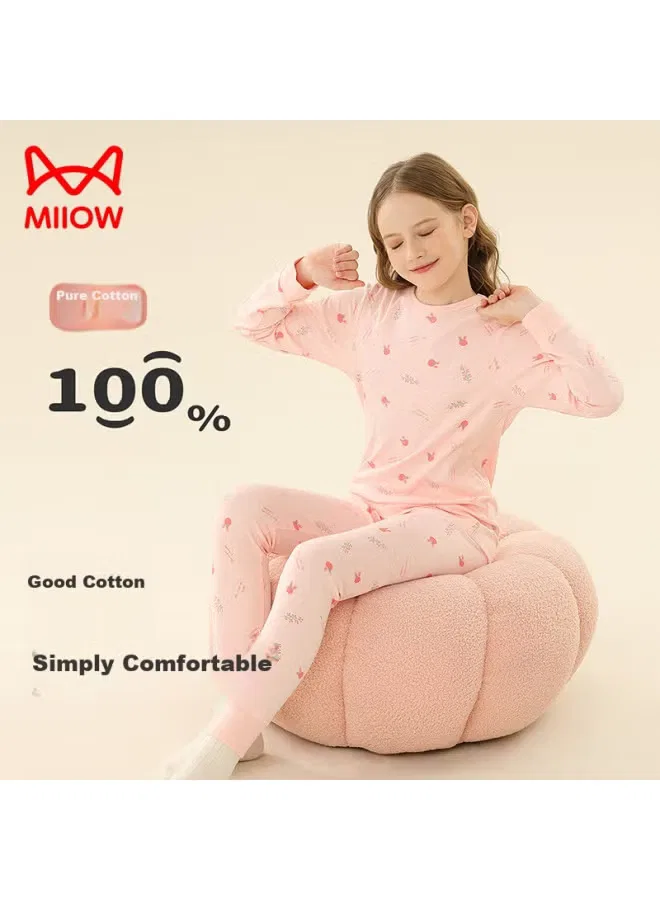 Комплект детского белья из хлопка с длинным рукавом для девочек Miiow, розовый — фото 3