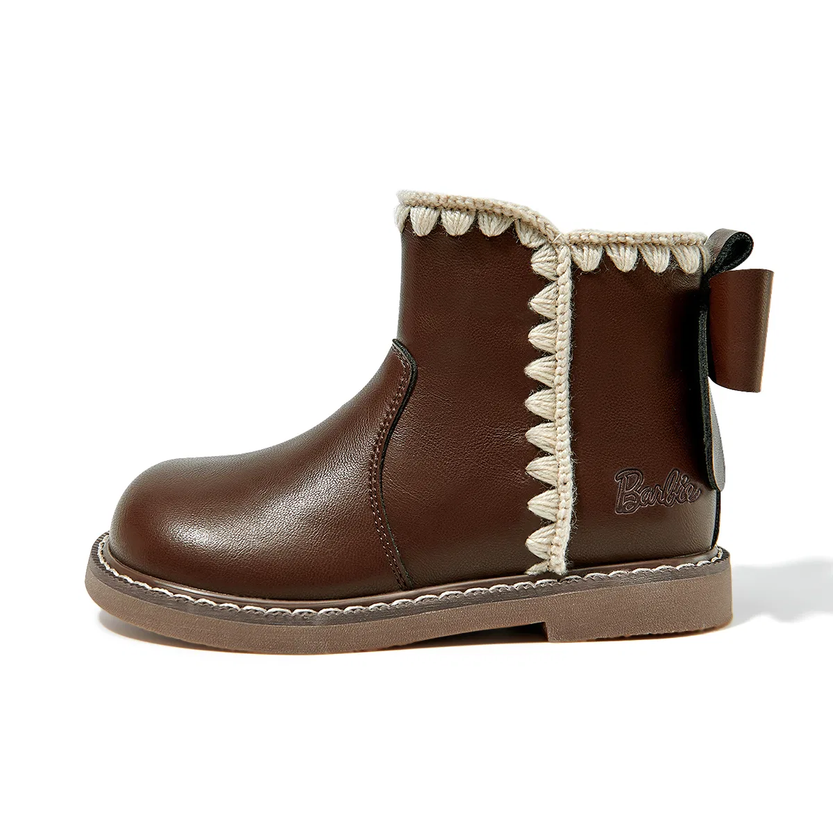 Детские кожаные ботинки для девочек с флисовой подкладкой Barbie, Brown