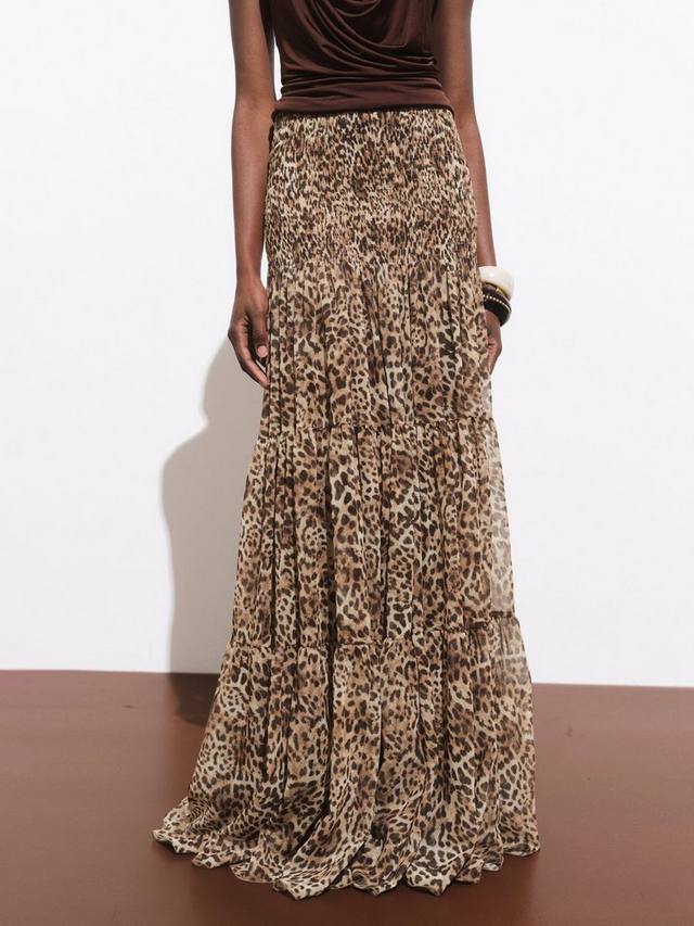 

Юбка макси с принтом animal print и поясом-кулиской Mango, Brown