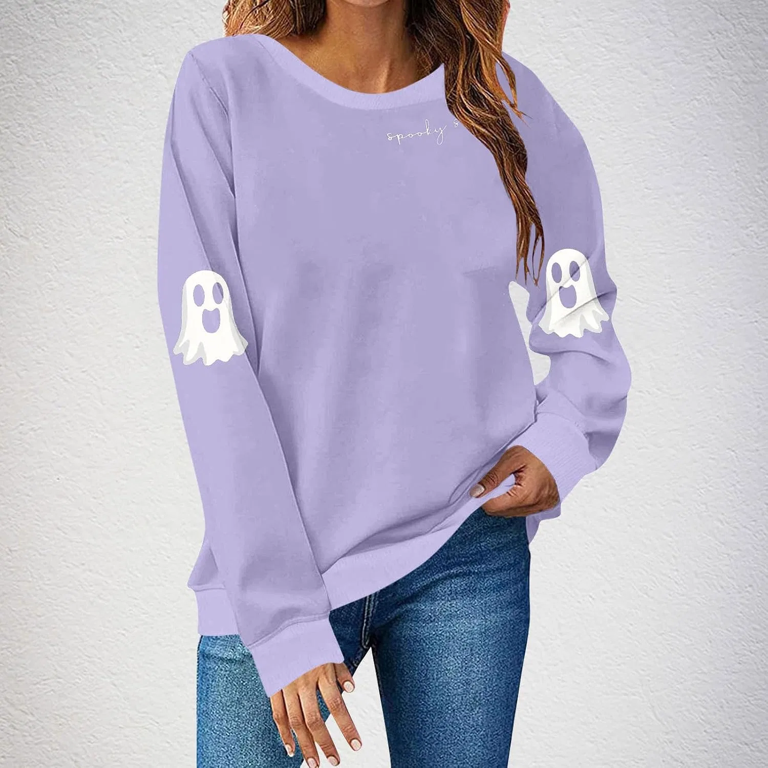 Женский свитшот с длинным рукавом, с принтом, Spooky Season, Aa Purple — фото 2