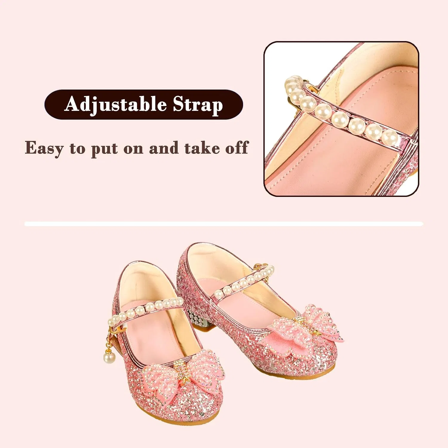Детские туфли для девочек с принтом Mary Jane Low Heel Glitter Princess Flower Kocipeu, Pink — фото 4