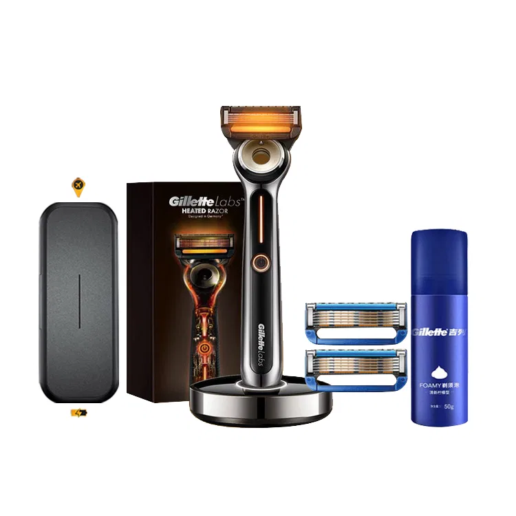 Мужской станок для бритья с подогревом Gillette Warming Sensation, 1 ручка, 2 лезвия, 1 база, пена для бритья, зарядный чехол