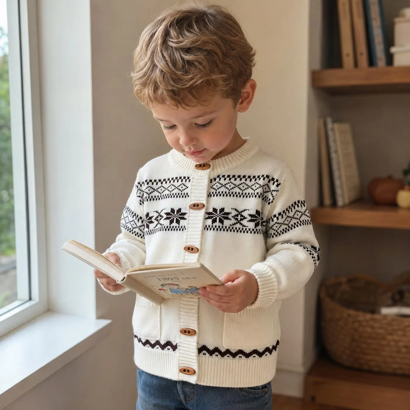 Кардиган детский с жаккардовым узором Nordic Baby Toddler Fair Isle Bloomknit, темно-синий