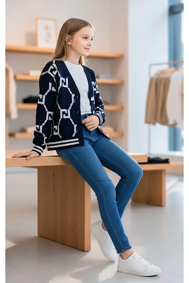 Детский кардиган для девочек с принтом Minimoda Kids, Navy Blue — фото 2