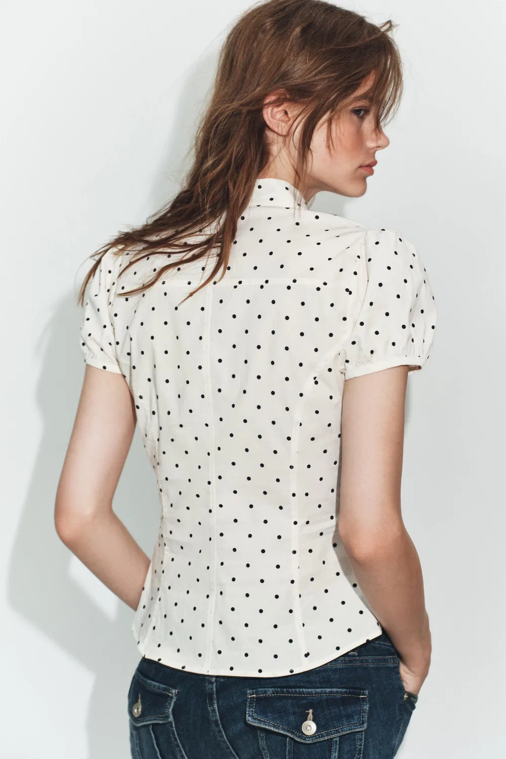 Топ из поплина с завязками ZARA, Ecru/Black — фото 4