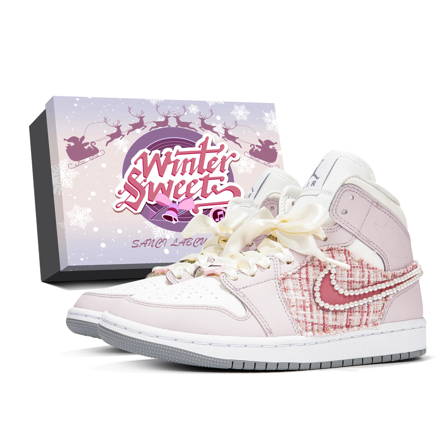 

Кроссовки Air JORDAN 1 Vintage Basketball Shoes Women's High-Top White Pink