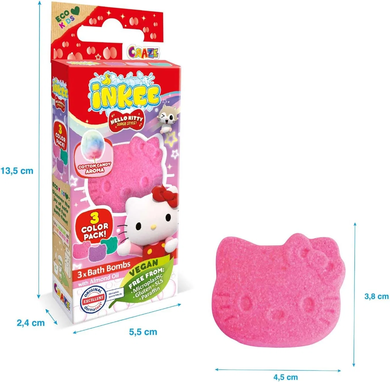 Детские бомбочки для ванны INKEE Hello Kitty, набор 30 шт., с ароматом сладкой ваты и миндальным маслом, Фиолетовый, Розовый и Бирюзовый — фото 3