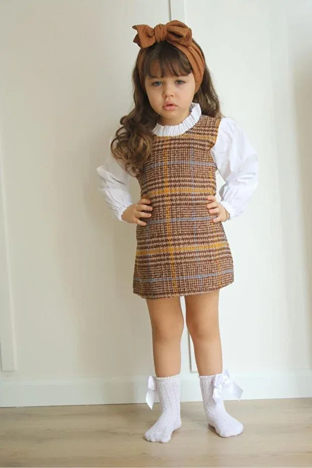 Детское платье-жилет с принтом для девочек Asortik Kids, Brown — фото 3