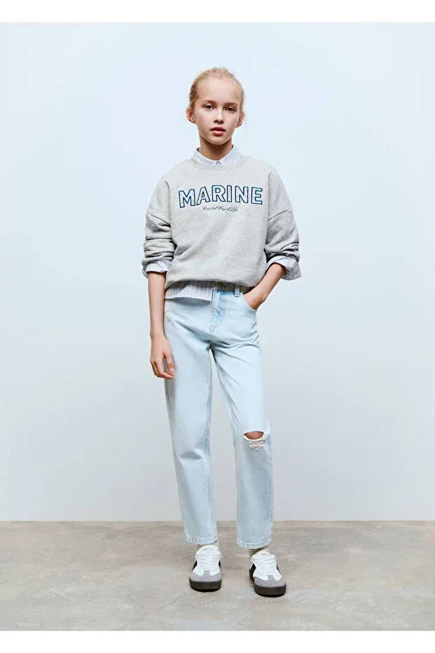 Детские свитшот для девочек хлопковый Message Embroidered Cotton Sweatshirt Mango Kids, Light Grizzled Gray — фото 2