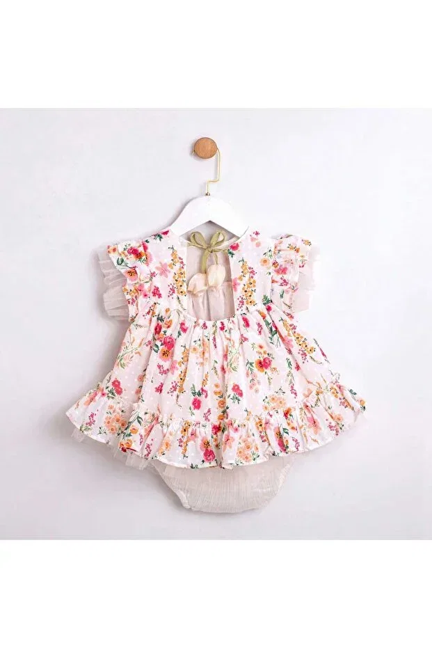 Детское платье для девочек с цветочным принтом Joyce floral patterned panty dress Ministok, White — фото 2