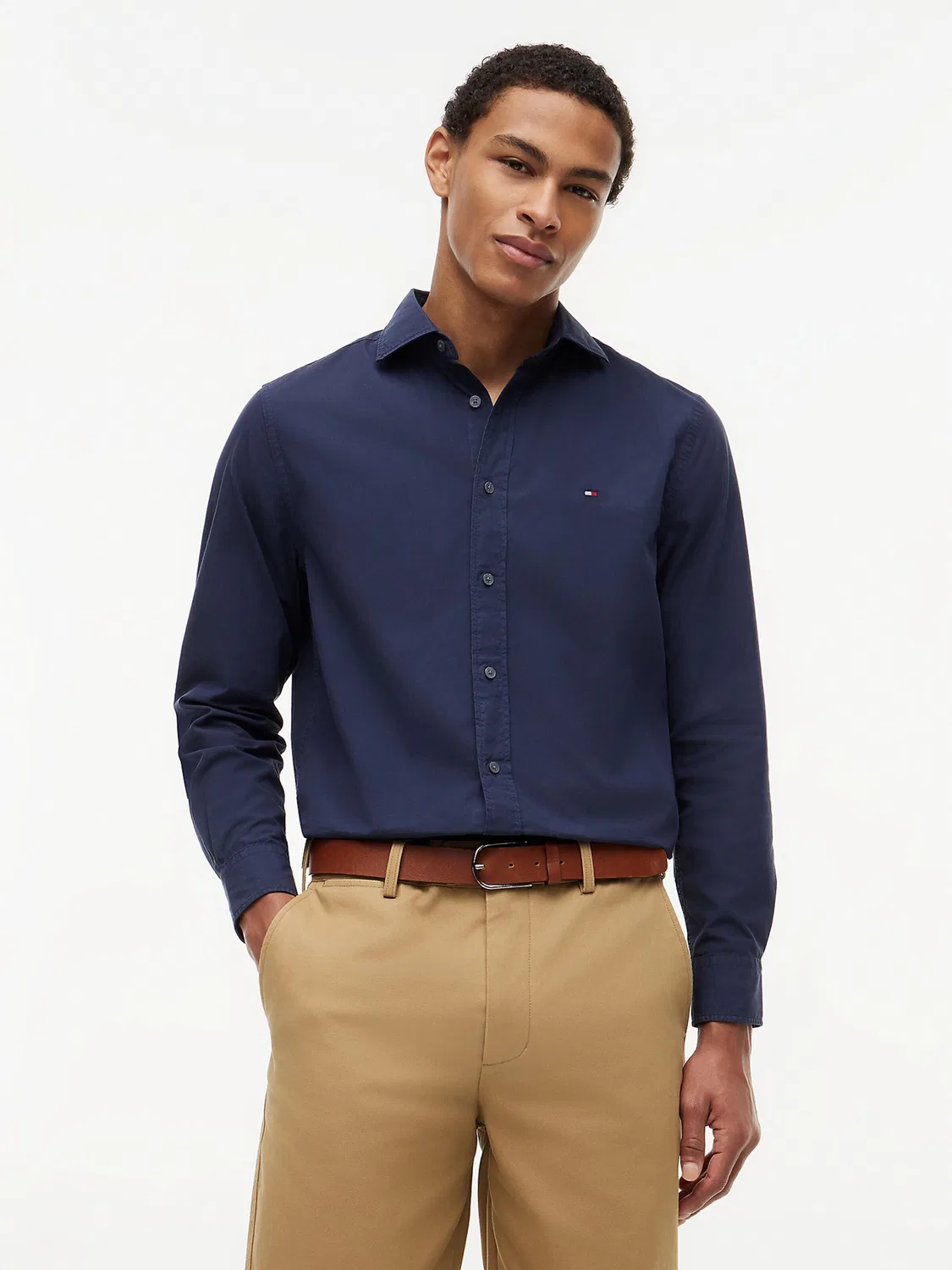 Рубашка на пуговицах Tommy Hilfiger прямого кроя, темно-синяя — фото 2