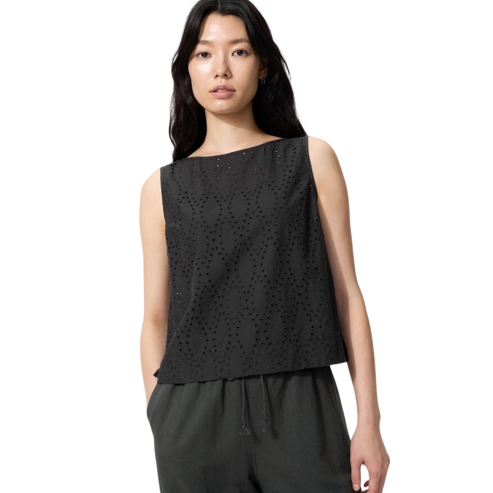 Блуза без рукавов Uniqlo Embroidered, 09 черный
