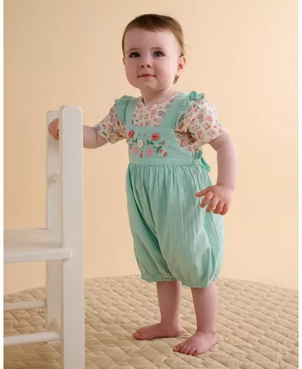 Детский комплект для новорожденных без рукавов Embroidered Overall Set Purebaby, Aloe — фото 2