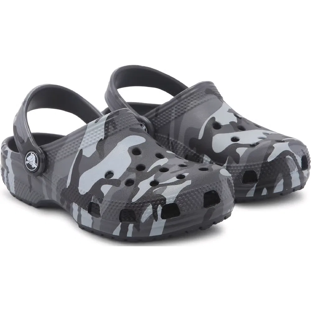 Детские классические сабо с графическим рисунком Crocs, Grey Black Camo