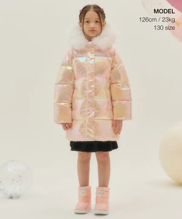Пуховик из искусственного меха с блеском, Musinsa Standard Kids, розовый — фото 2