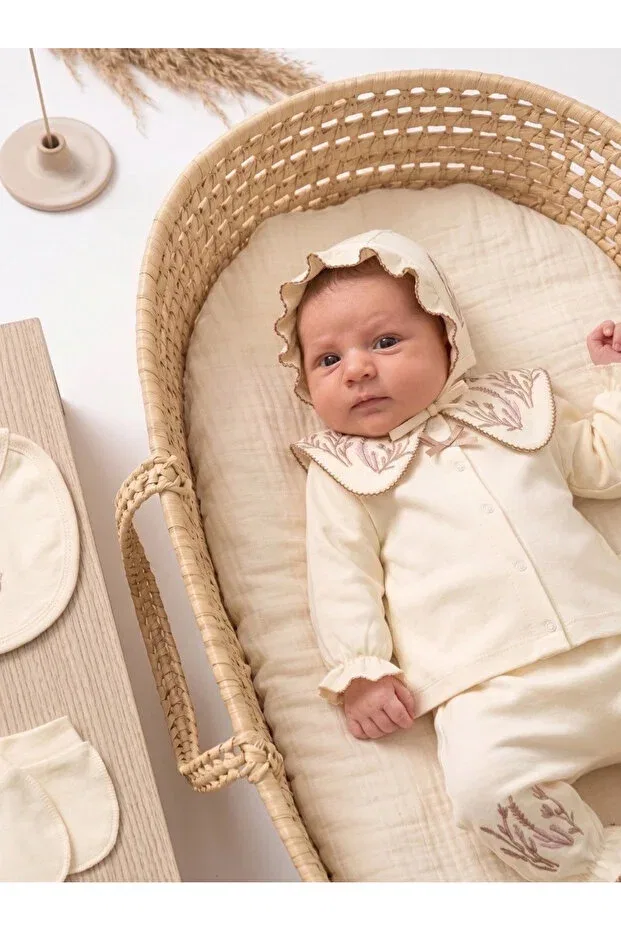 Детский комплект боди для новорожденных девочек с вышивкой Ariana Cherub Baby, Ecru — фото 2