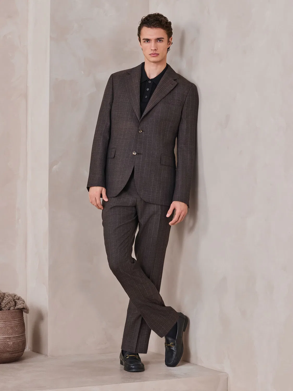 Пиджак Slim Fit из шерсти Next, коричневый — фото 3