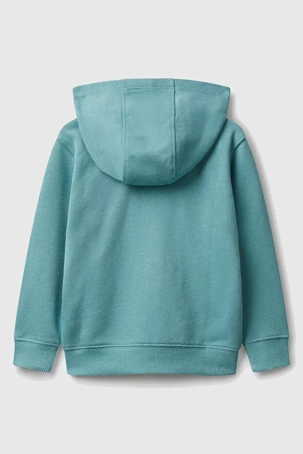 Детские свитшот с капюшоном на молнии с принтом United Colors Of Benetton, Gray-Green — фото 2