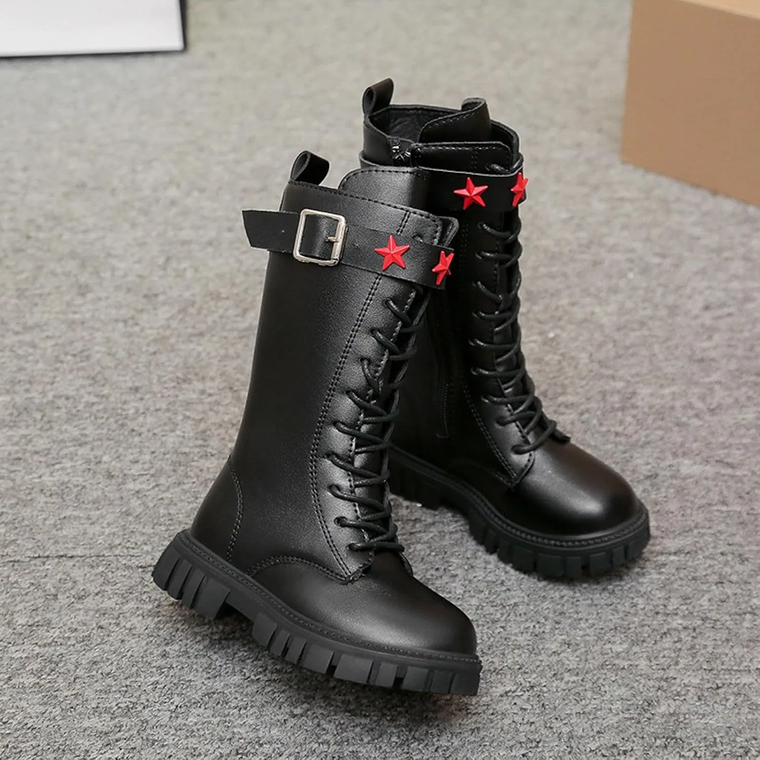 Детские ботинки для девочек с принтом, модель Girls Lace Up Riding Boots, Black — фото 3