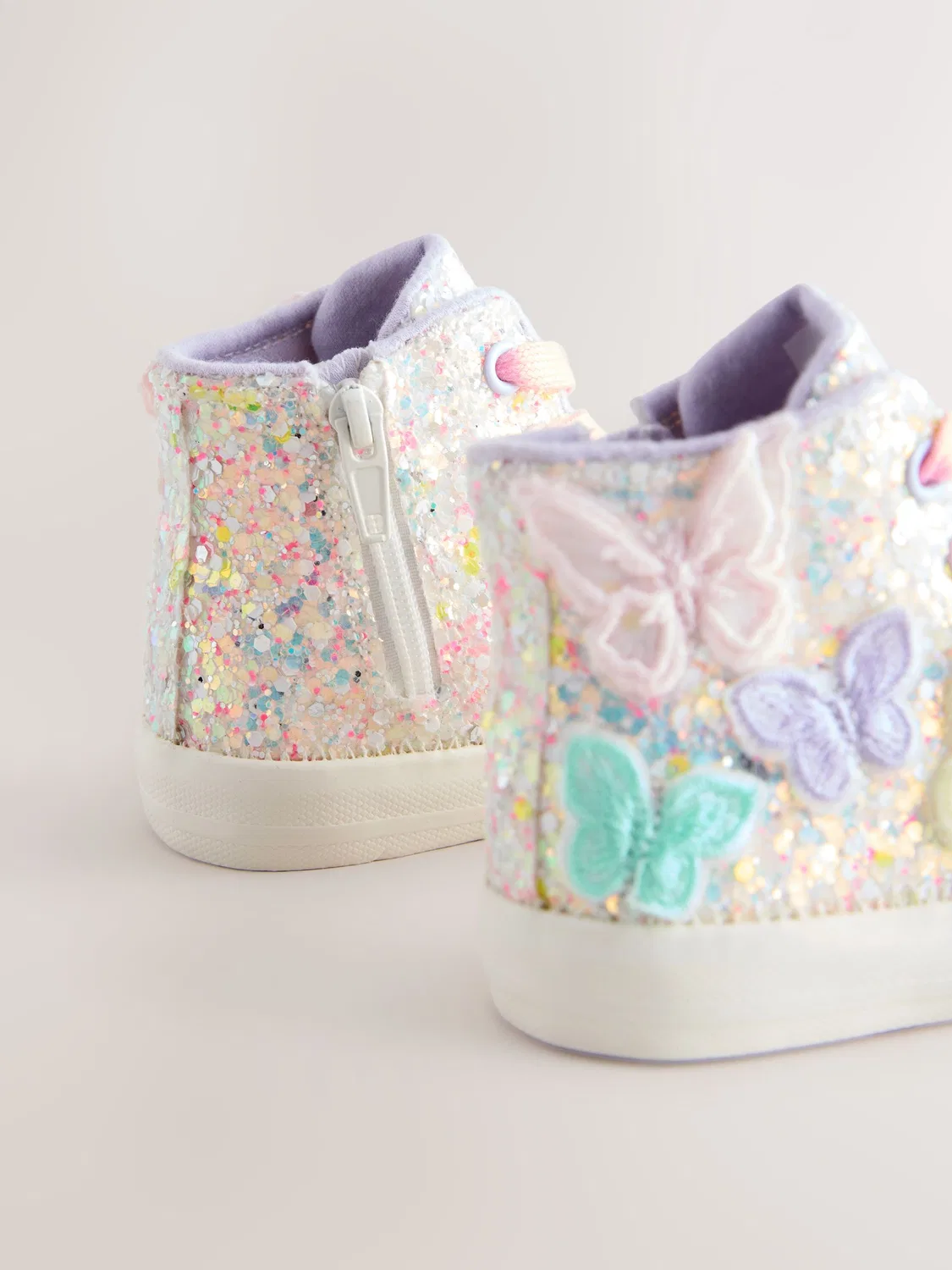 Кроссовки высокие с блестками и бабочками, Multi Pastel Glitter Butterfly Next, мульти пастельный глиттер — фото 4