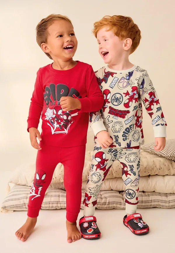 Пижама с принтом Marvel, 2 предмета, Regular Fit, Next, Spidey and Friends Red Ecru Cream, красный/кремовый