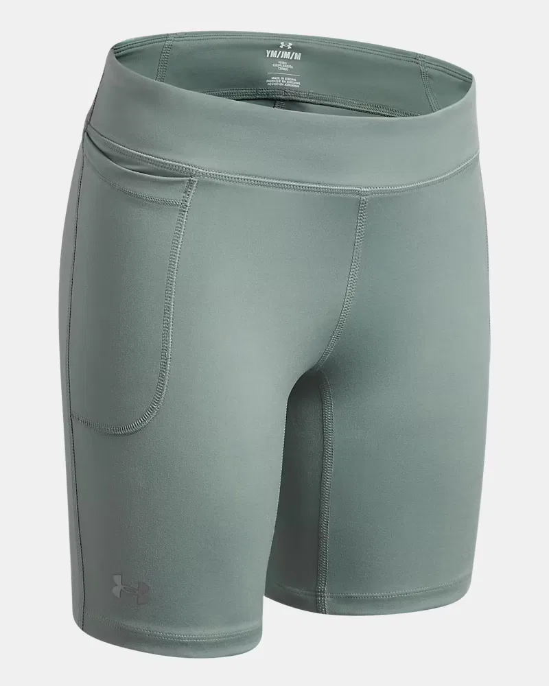 Шорты-велосипедки для девочек 16,5 см влагоотводящие UA Movement UnderArmour, Silica Green/Metallic Silver — фото 3