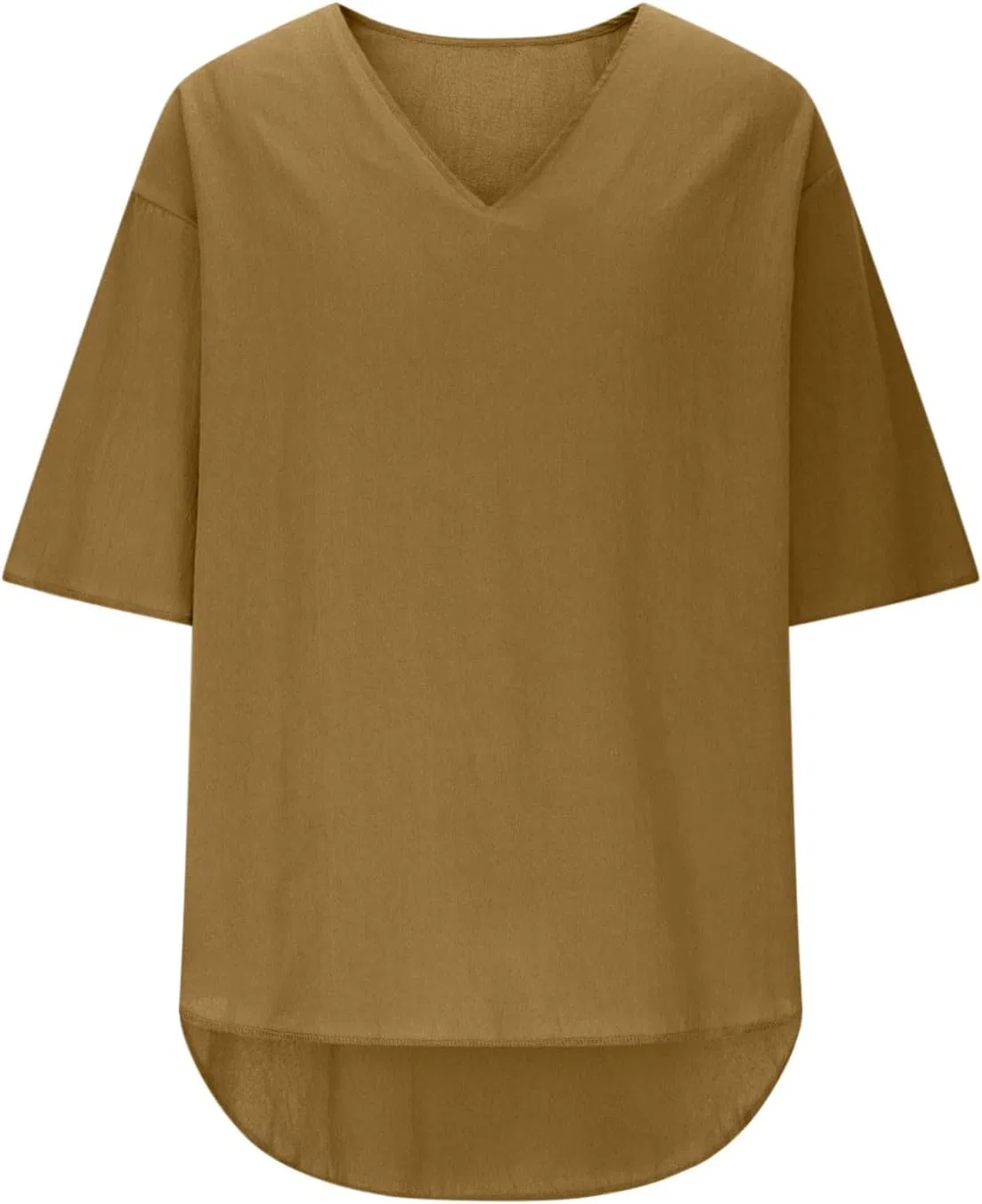 Мужская свободная футболка с V-образным вырезом Cotton Linen, Yellow — фото 4