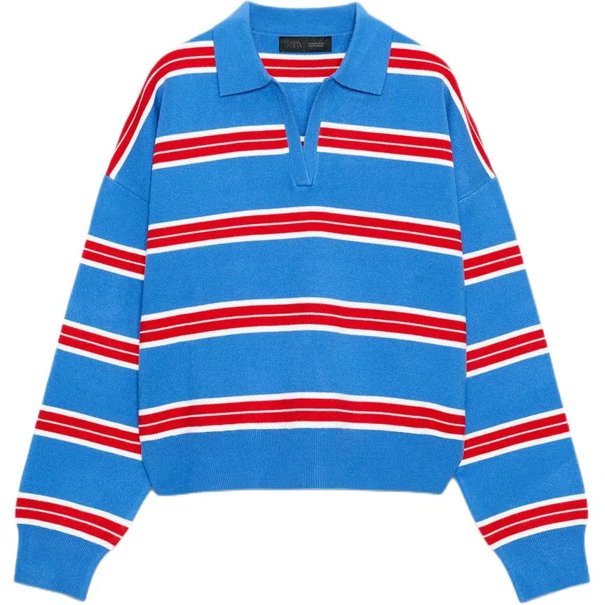 Женское поло с воротником Moderate, ZARA, Blue