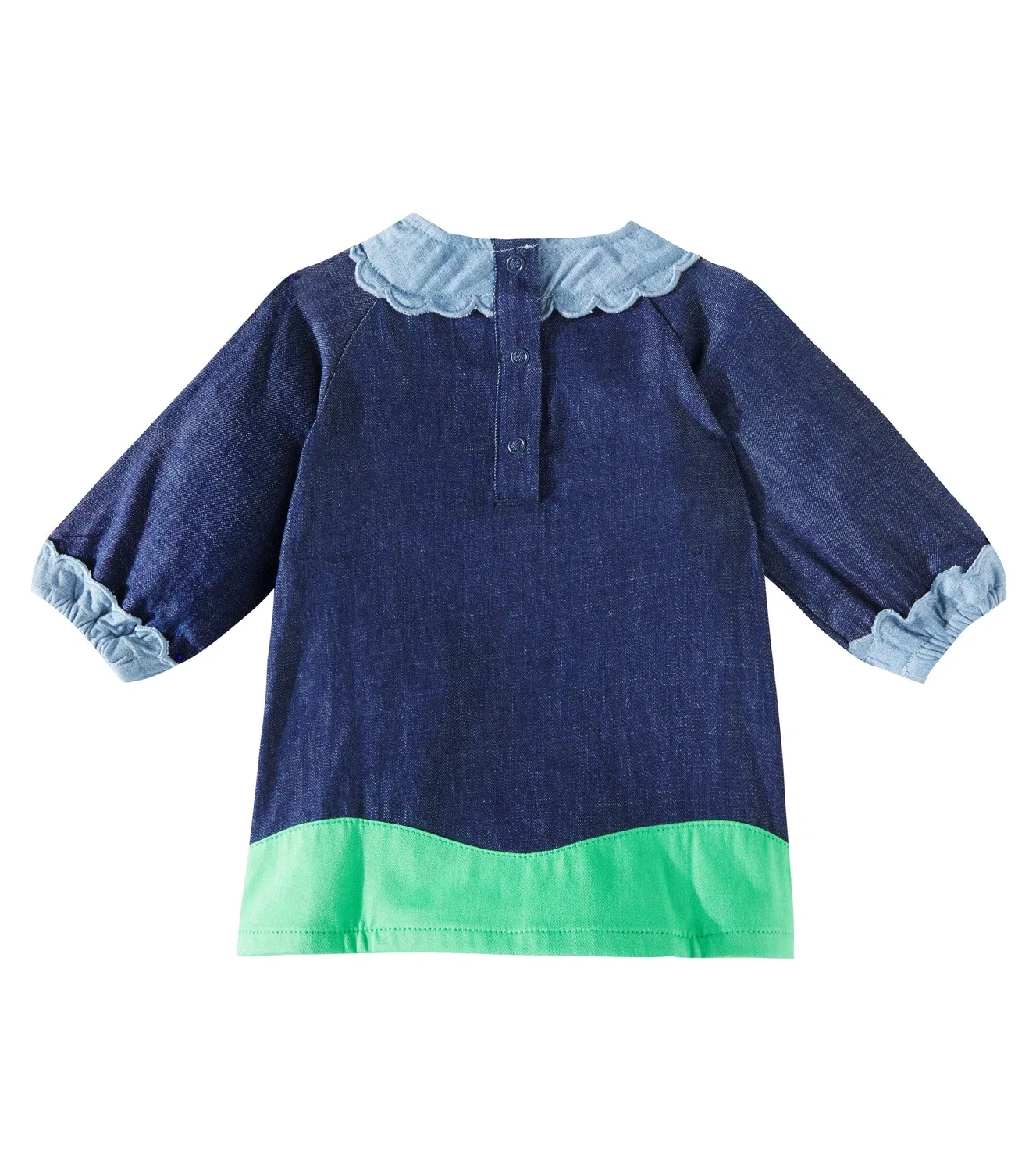 Джинсовое платье с аппликацией из нашивок Stella McCartney Kids, синий — фото 2