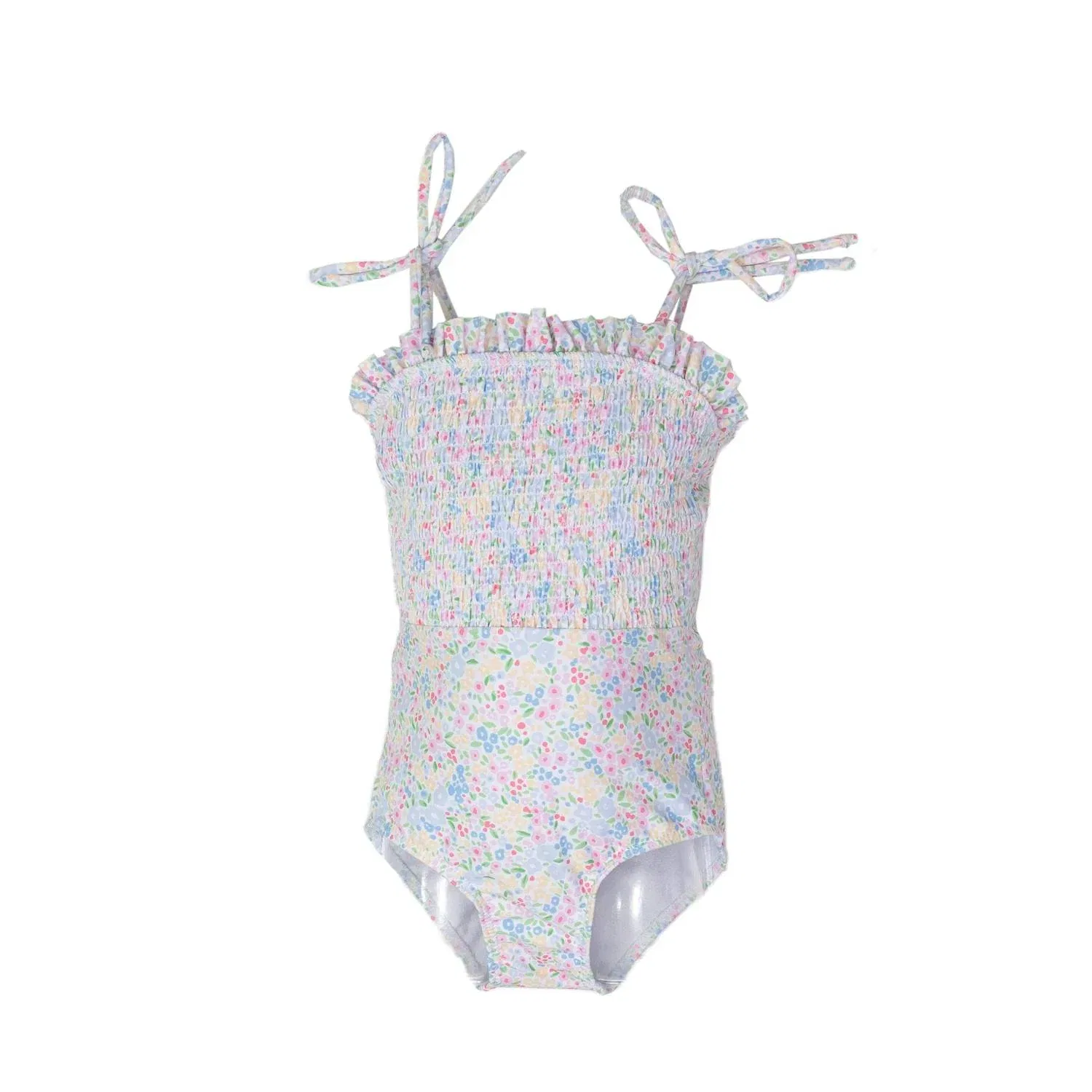 Детский купальник слитный с бретелями и бантами Watersound Floral Millefleur THE OAKS APPAREL, White — фото 3