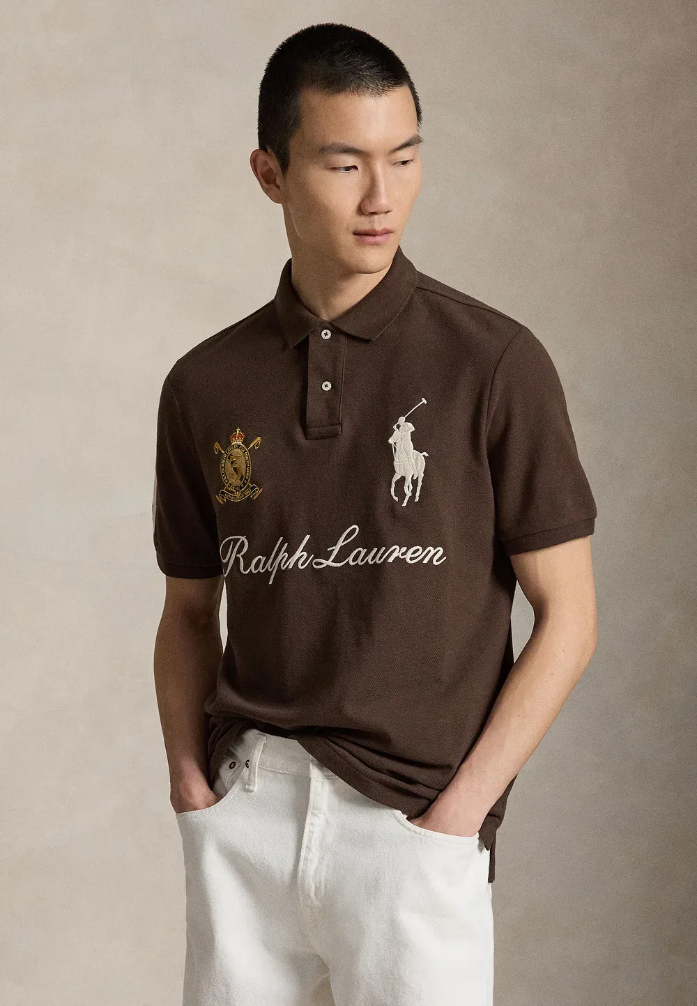 Классическая поло-рубашка из сетчатой ткани с крупным рисунком под пони Polo Ralph Lauren, Nutmeg Brown