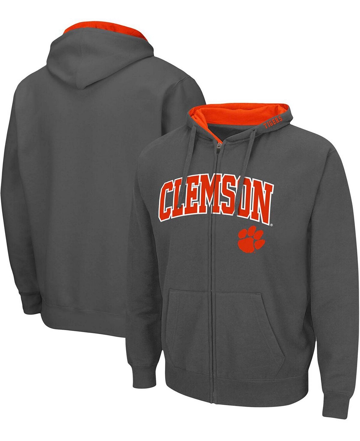 

Мужская темно-серая толстовка с капюшоном clemson tigers arch logo 3.0 с молнией во всю длину Colosseum, мульти