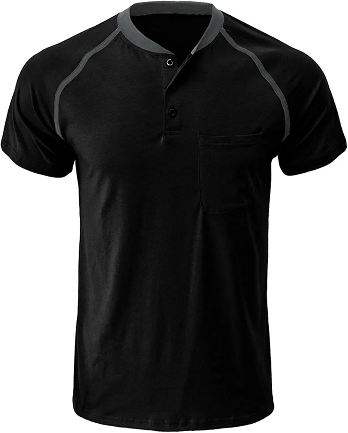 Мужская повседневная футболка с пуговицами Henley, Black — фото 2