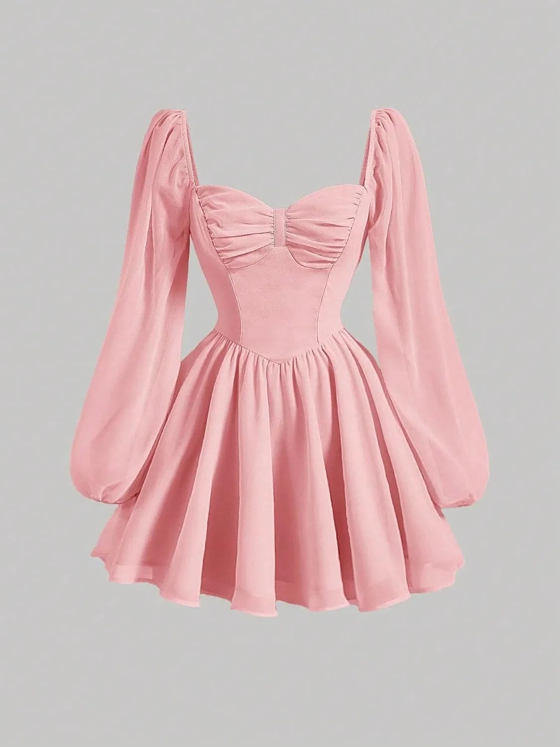 Женское A-силуэта мини-платье с рукавами-фонариками Coral Pink — фото 4