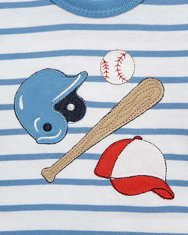 Детский комплект для мальчиков спортивный с принтом Baseball Jogger Set Little Me, синий — фото 4