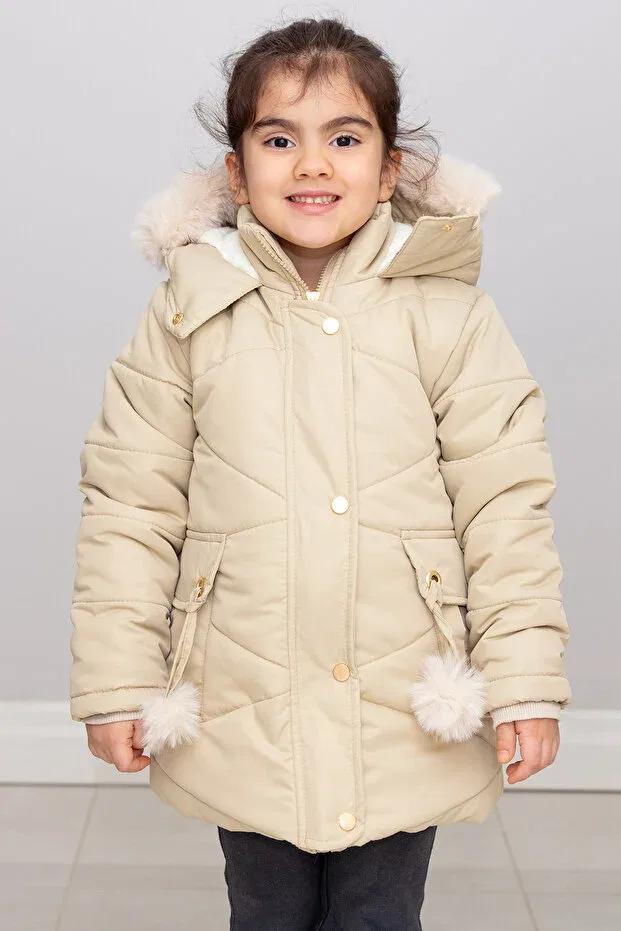 Детское пальто для девочек с капюшоном Mika Bebek & Çocuk, Beige