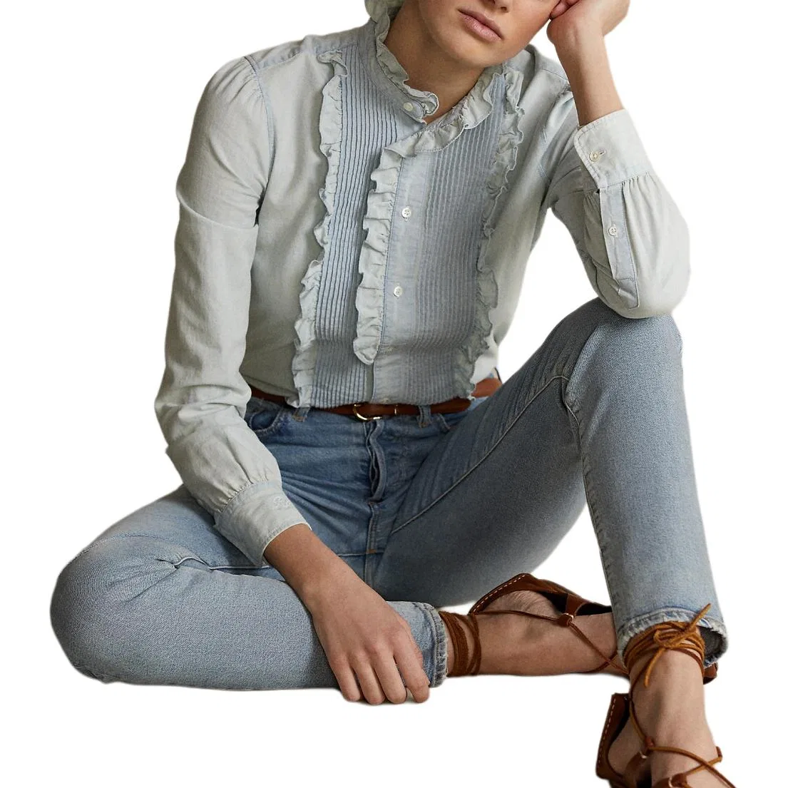 Женская рубашка с длинным рукавом Polo Ralph Lauren, Light Blue & Pink Blue — фото 4