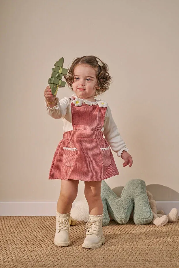 Детский комбинезон для девочек с длинным рукавом Daisy detail snap button bodysuit baby girl holiday outfit overalls Minipodyum, Powder — фото 2