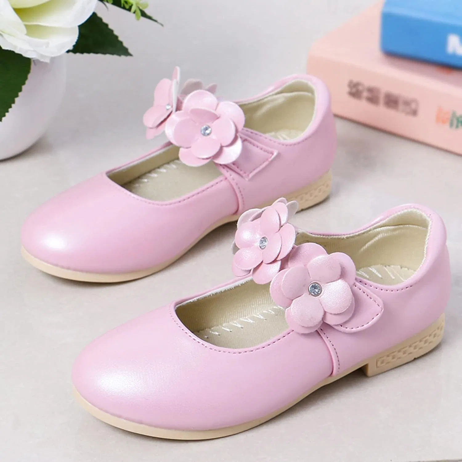 Детские туфли Мэри Джейн для девочек с бантом из белой кожи, Pink — фото 3