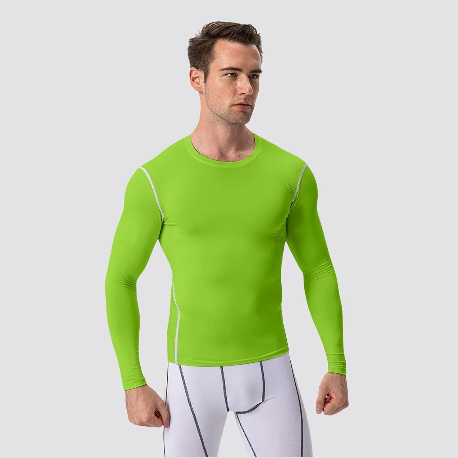 Мужская компрессионная футболка с длинным рукавом Miyaomn, Light Green — фото 2